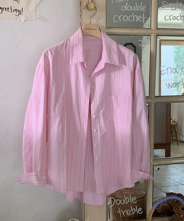 [기획]러블리 핑크 스프링 스트라이프 오버핏 루즈핏 셔츠 (2color)[봄][봄 셔츠][벚꽃룩]